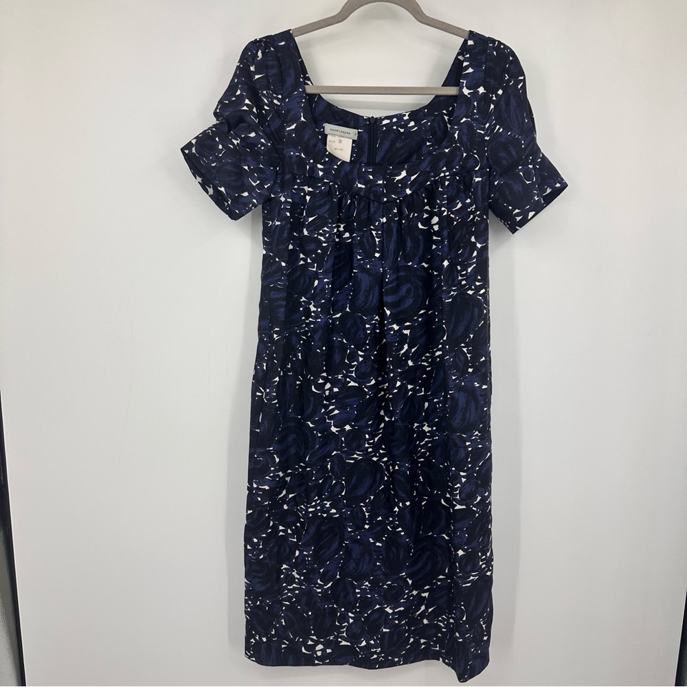 Rene Lezard Silk Navy and White Print Midi Dress EU 38 | V354